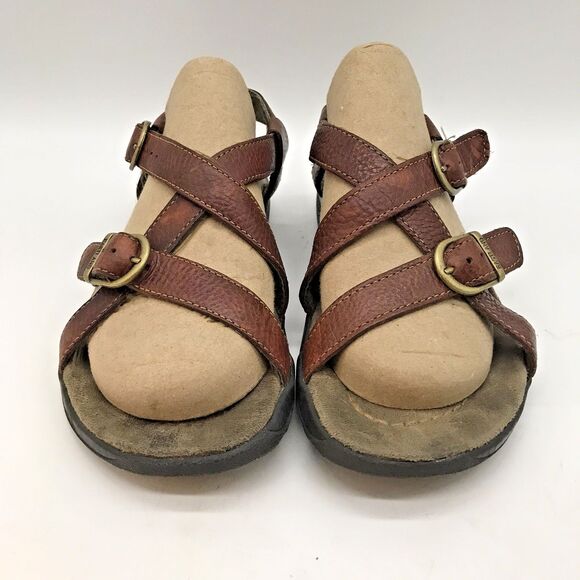 Eastland Brown Leather Ankle Strap Sandals Women's 7.5 Double Buckle Shoes - Picture 2 of 11